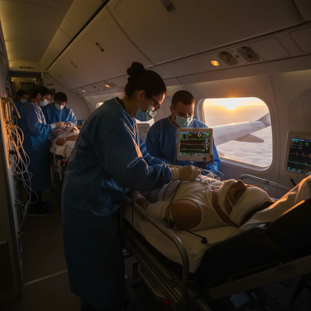 Misiune aeriană umanitară cu pacienți arși, coordonată de la Otopeni, județul Ilfov