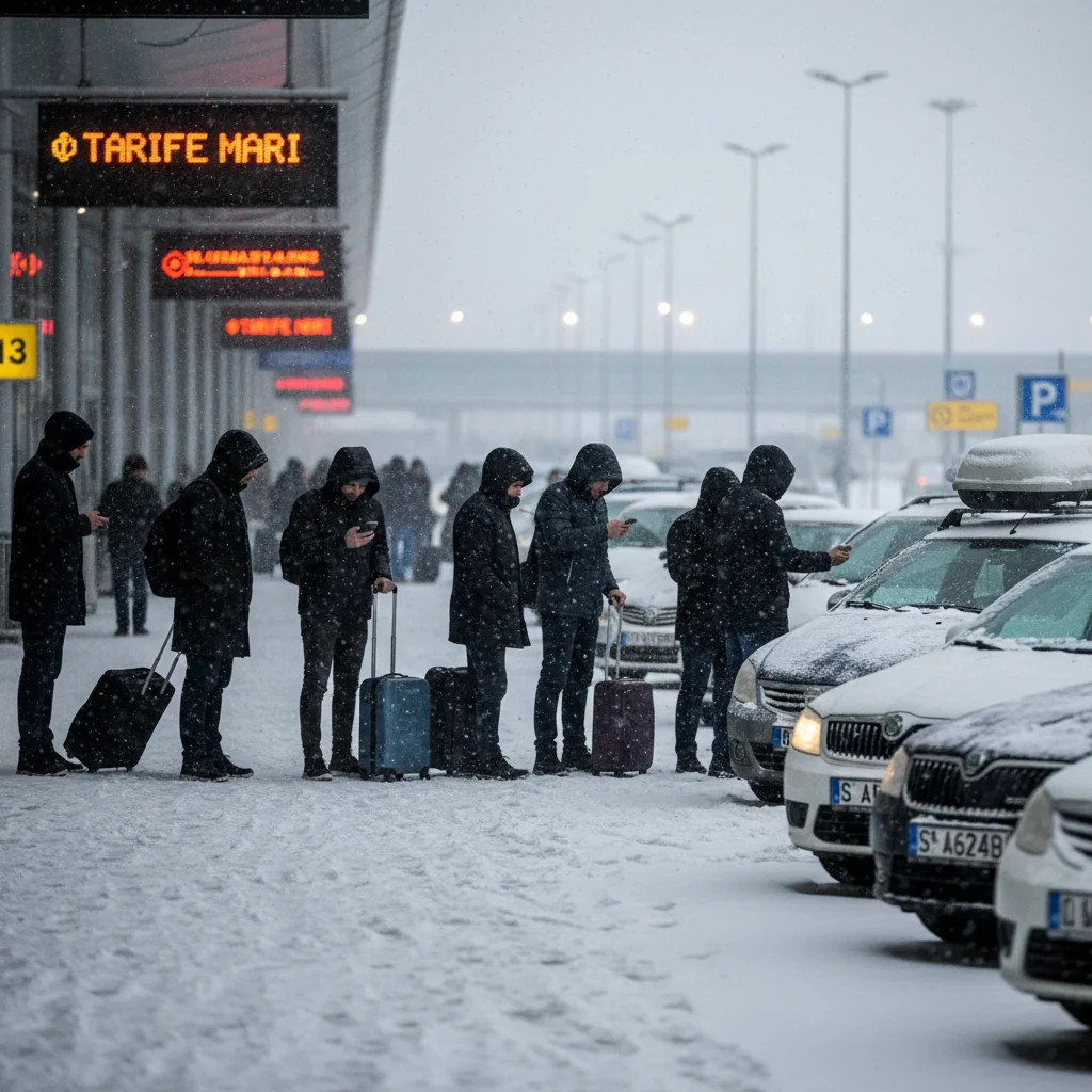Tarife ridesharing foarte ridicate între București și Aeroportul Otopeni în condiții de ninsoare, în județul Ilfov