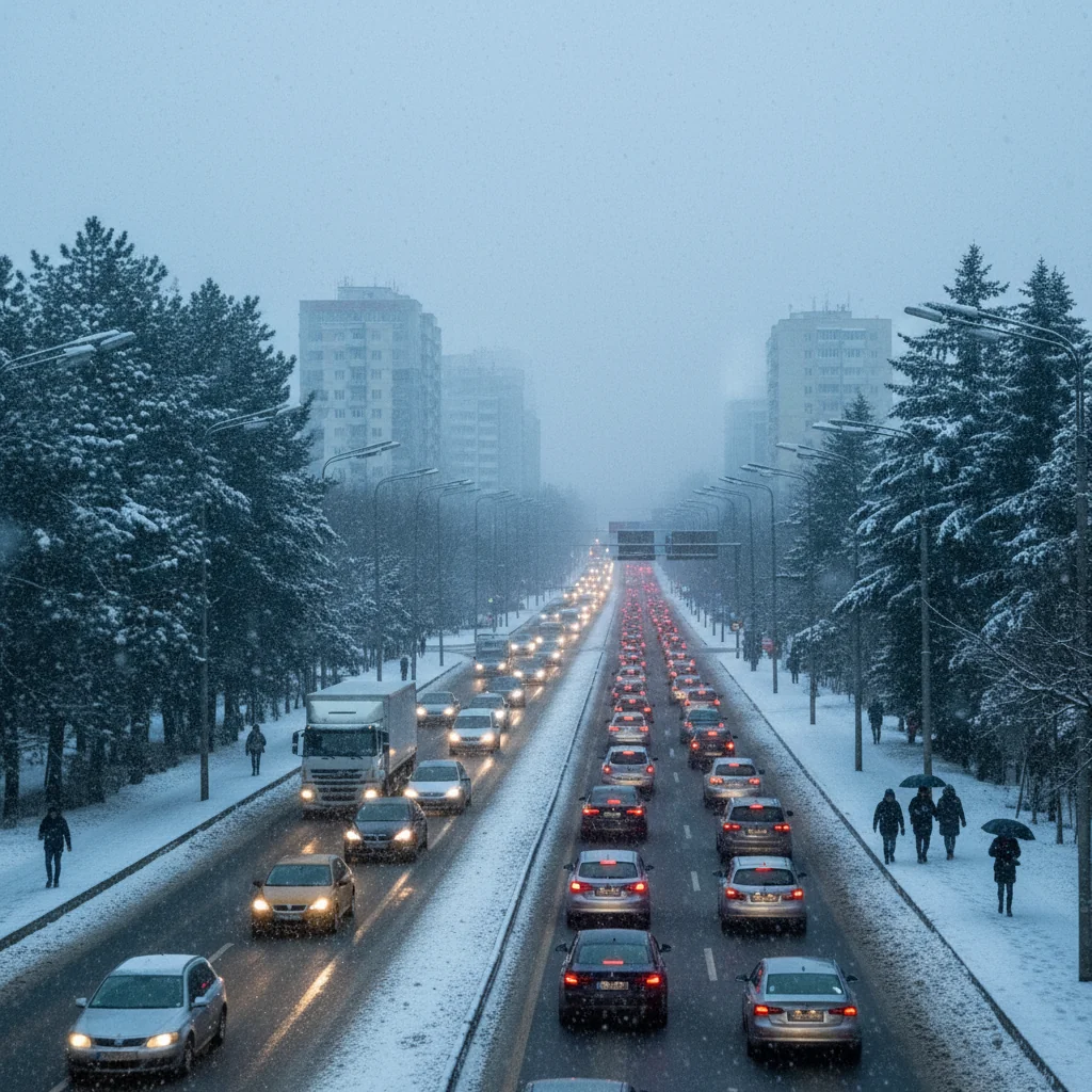 Trafic rutier în condiții de iarnă în județul Ilfov și București, anunțat de Centrul Infotrafic